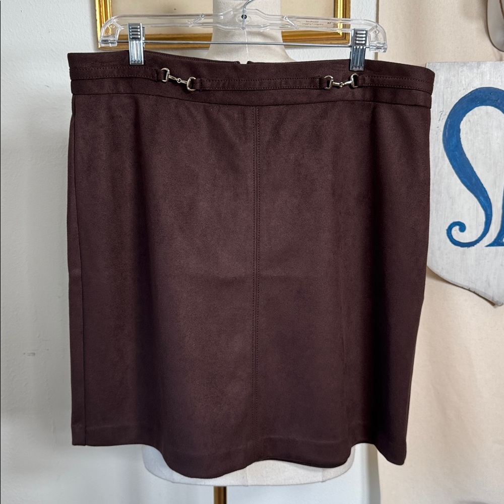 Ann Taylor Chocolate Faux Suede Horsebit Skirt